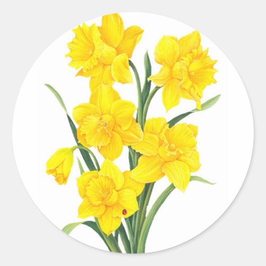 Gele deaffodils ronde sticker (Voorkant)