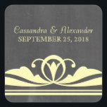 Gele deco Chalkboard Wedding Stickers<br><div class="desc">Elegant en chic Deco Chalkboard Wedding Stickers met een trendy chalkboard textuur kijken naar de achtergrond en een paar gele decowervelranden. Deze mooie trouwstickers zijn perfect voor een kunstdeco van 1920. Eenvoudig aan te passen,  voeg gewoon je trouwgegevens toe. Klik op "Aanpassen" om aanvullende aanpassingsopties te vinden.</div>