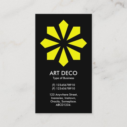 Gele Deco Flower Star - zwart Visitekaartje (Voorkant)