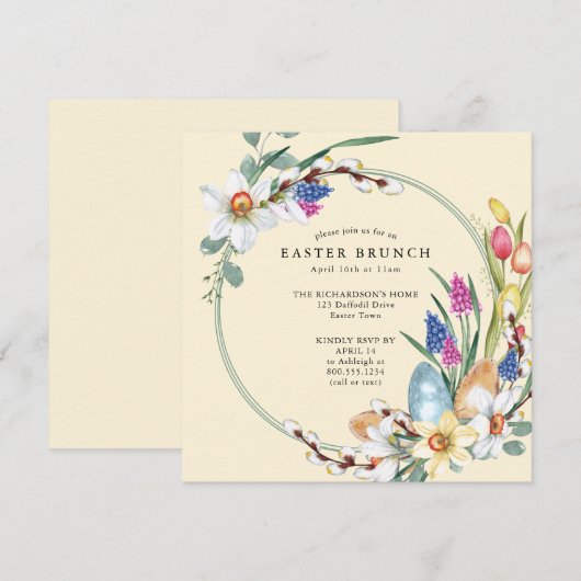 Gele deffodil en lente-auer-braam Brunch Kaart (Voorkant / Achterkant)