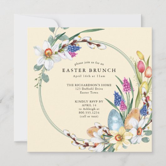 Gele deffodil en lente-auer-braam Brunch Kaart (Voorkant)