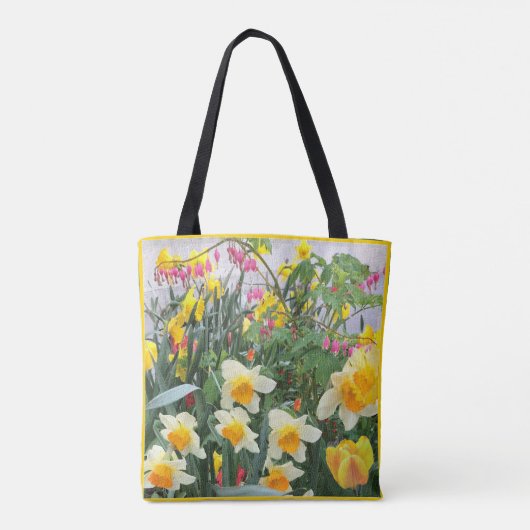 Gele deffodils aanraking met roze tuin  tote bag (Achterkant)