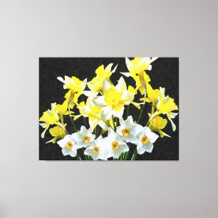Gele deffodils en witte Narcissi op grijs Canvas Afdruk