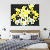 Gele deffodils en witte Narcissi op grijs Canvas Afdruk (Insitu (Slaapkamer))
