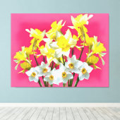 gele deffodils en witte Narcissi viva magenta Canvas Afdruk (Insitu (Houten vloer))