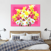 gele deffodils en witte Narcissi viva magenta Canvas Afdruk (Insitu (Slaapkamer))