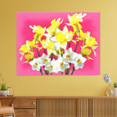 gele deffodils en witte Narcissi viva magenta Canvas Afdruk (Insitu (Woonkamer))