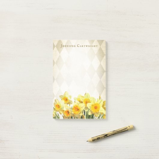Gele deffodils Gold Harlequin Monogrammen 4 x 6 Post-it® Notes (Op bureau)