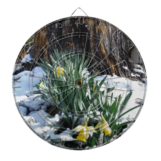 Gele deffodils in de sneeuw dartbord (Voorkant)