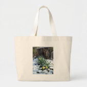 Gele deffodils in de sneeuw grote tote bag (Voorkant)