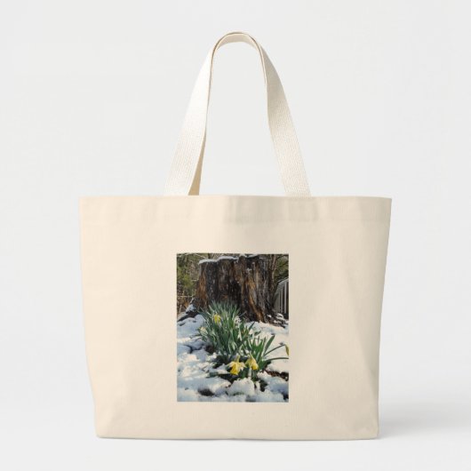 Gele deffodils in de sneeuw grote tote bag (Voorkant)