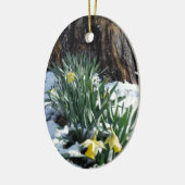 Gele deffodils in de sneeuw keramisch ornament (Links)