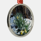 Gele deffodils in de sneeuw metalen ornament (Rechts)