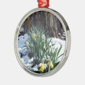 Gele deffodils in de sneeuw metalen ornament (Links)