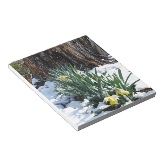Gele deffodils in de sneeuw notitieblok (Schuin)