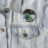 Gele deffodils in de sneeuw ronde button 5,7 cm (In situ)