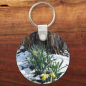 Gele deffodils in de sneeuw sleutelhanger (Voorkant)