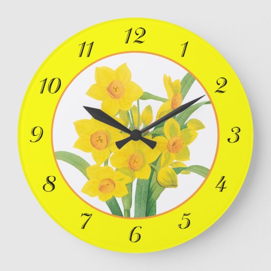 Gele deffodils op de Gele Floral Wall Clock Grote Klok (Voorkant)
