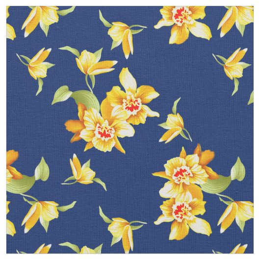 Gele deffodils op Navy Blue Stof (Close Up)