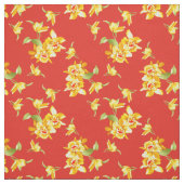 Gele deffodils op rood stof (Swatch)