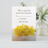 Gele deffodils op White Spring Wedding RSVP Card (Staand voorkant)