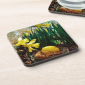 Gele deffodis en een geel paasei bier onderzetter (Linkerzijde)