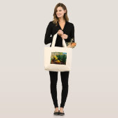 Gele deffodis en een geel paasei grote tote bag (Voorkant (model))