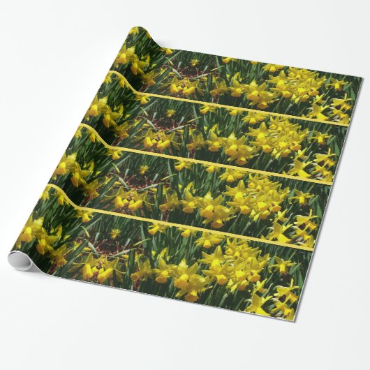Gele deffodis ik Cheery Spring Flowers Cadeaupapier (Uitgerold)