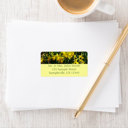 Gele deffodis ik Cheery Spring Flowers Etiket (Insitu)