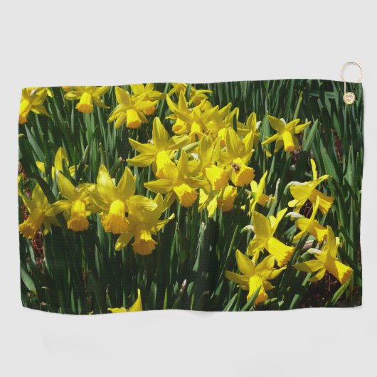 Gele deffodis ik Cheery Spring Flowers Golfhanddoek (Horizontaal)