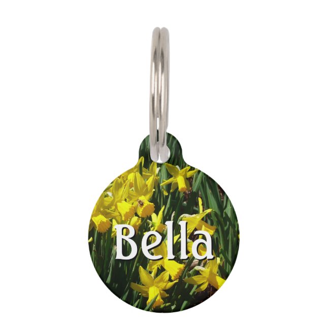 Gele deffodis ik Cheery Spring Flowers Huisdierpenning (Voorkant)