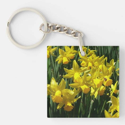 Gele deffodis ik Cheery Spring Flowers Sleutelhanger (Voorkant)
