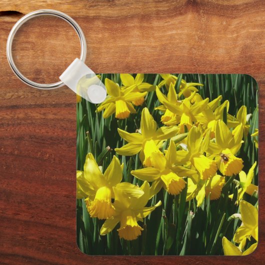 Gele deffodis ik Cheery Spring Flowers Sleutelhanger (Voorkant)