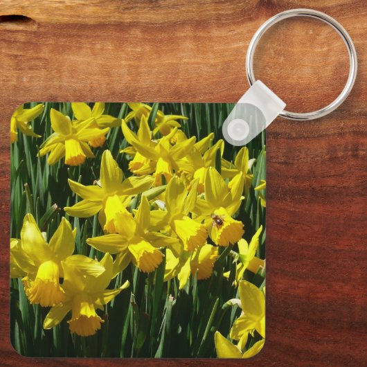 Gele deffodis ik Cheery Spring Flowers Sleutelhanger (Achterkant)