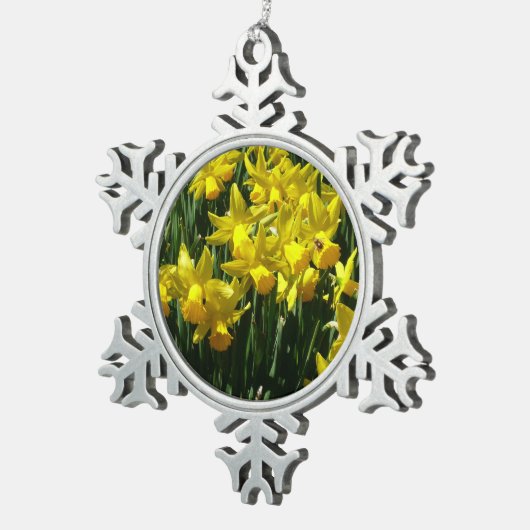 Gele deffodis ik Cheery Spring Flowers Tin Sneeuwvlok Ornament (Rechts)