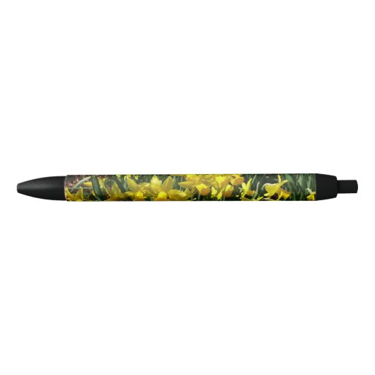 Gele deffodis ik Cheery Spring Flowers Zwarte Inkt Pen (Voorkant)