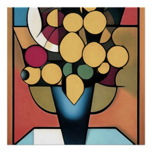 Gele deffodis in een blauwe Vase geometrische stij Perfect Poster