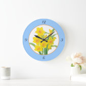 Gele deffodis op Blauwe Floral Clock 4 Nummers Grote Klok (Huis)