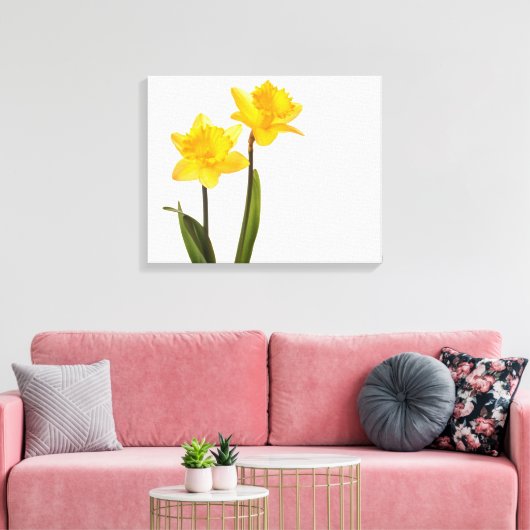 Gele deffodis op wit - Daffodilventilatorblank Canvas Afdruk (Insitu (Woonkamer))