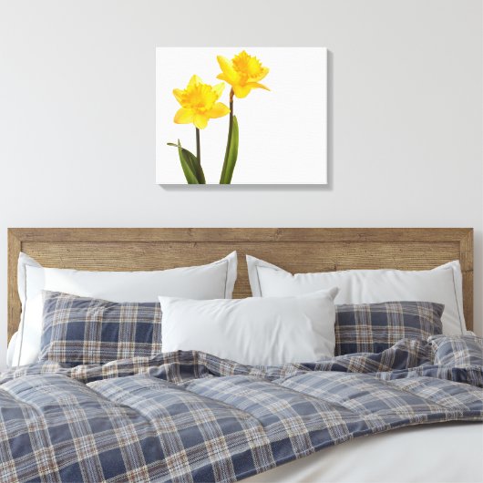 Gele deffodis op wit - Daffodilventilatorblank Canvas Afdruk (Insitu (Slaapkamer))