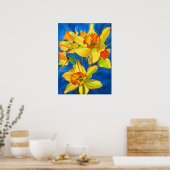 Gele deffodis, originele waterverf bloemkunst poster (Keuken)