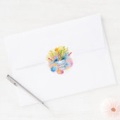 Gele deffodis Roze Blauwe Eieren Happy Easte Ronde Sticker (Envelop)