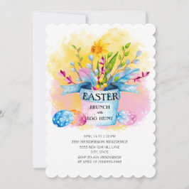 Gele deffodis Roze paasmakerij Eienhunt Kaart