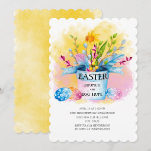 Gele deffodis Roze paasmakerij Eienhunt Kaart