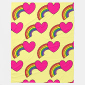 Gele deken met regenbogen en hete roze harten (Voorkant)