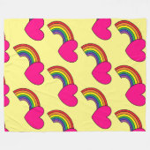 Gele deken met regenbogen en hete roze harten (Voorkant (Horizontaal))