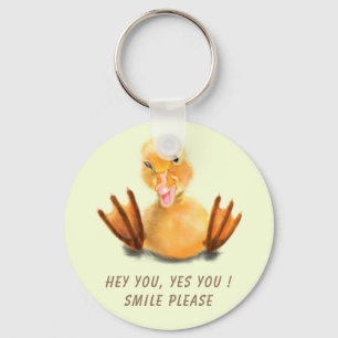 Gele deugende speelse wink Happy Smile Sleutelhang Sleutelhanger