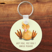 Gele deugende speelse wink Happy Smile Sleutelhang Sleutelhanger (Voorkant)