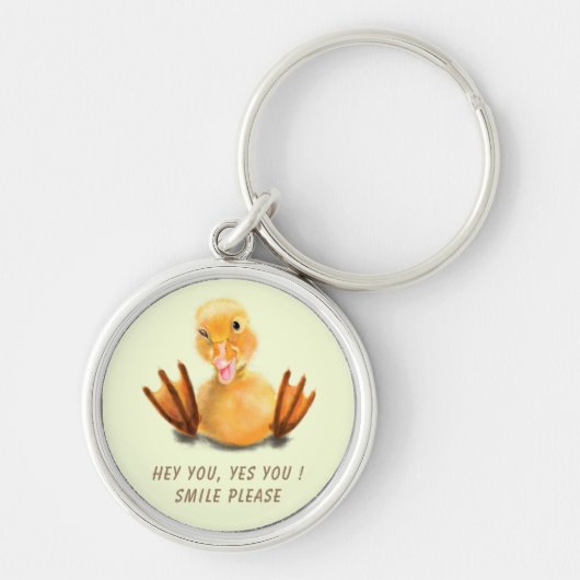 Gele deugende speelse wink Happy Smile Sleutelhang Sleutelhanger (Voorkant)