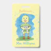 Gele deukkende badkamerhal-pas badge (Voorkant)